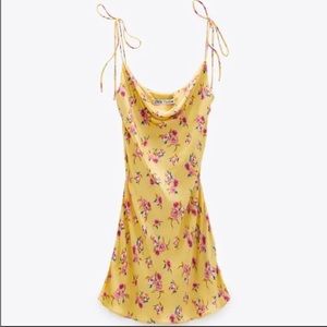 NWT Zara Draped Yellow Floral Satin Dress Sz XL